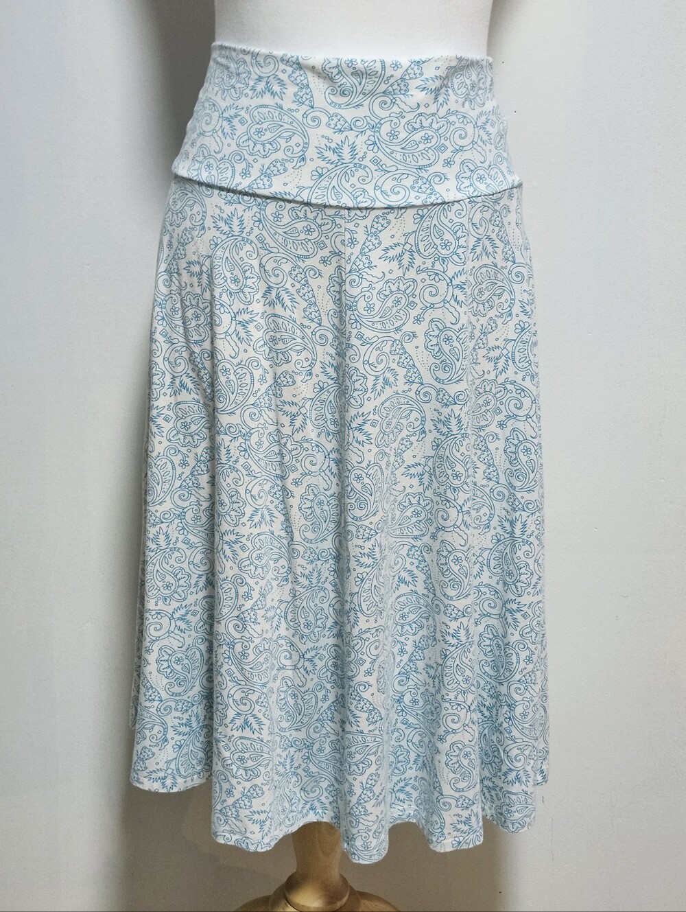 Blue Sky Bamboo Blend  White and Light Blue Paisley Circle Skirt